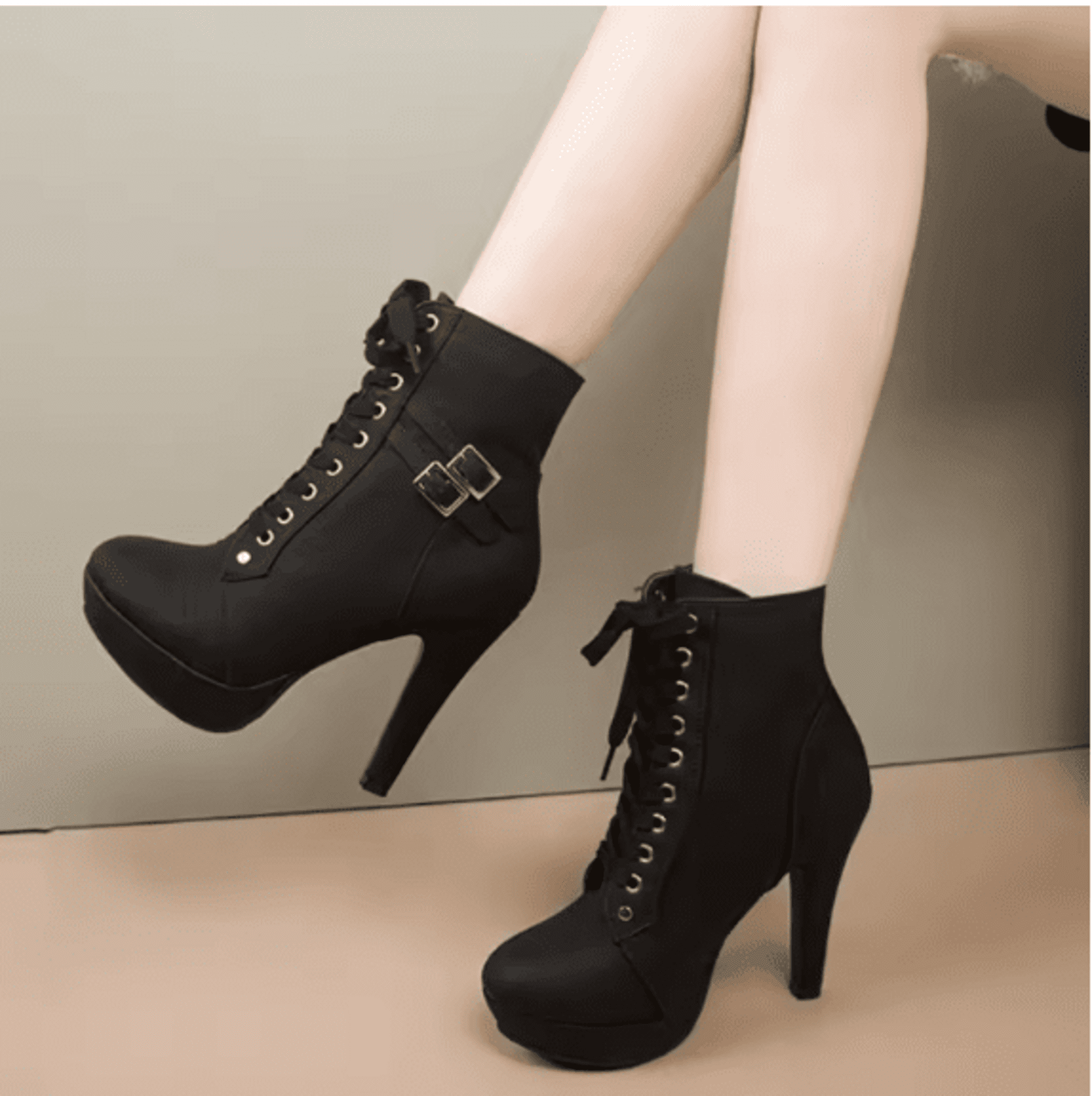 Botas De Tacón Fino Con Cordones - 7